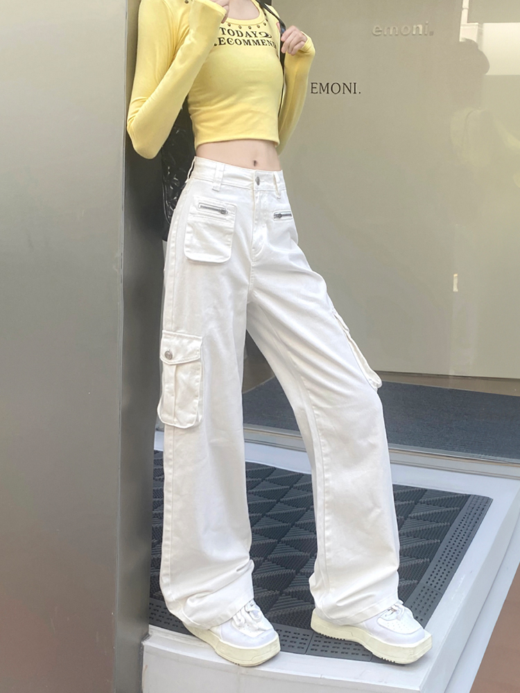 白パンツ マルチポケットワイドパンツ