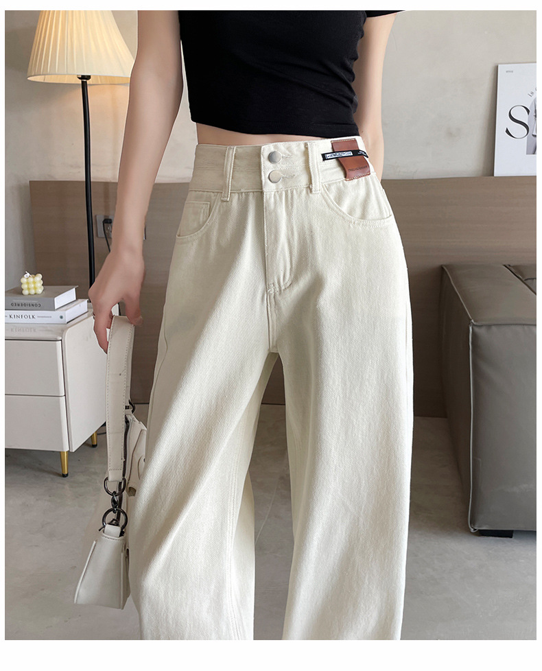 白パンツ ハイウエストデニムワイドパンツ