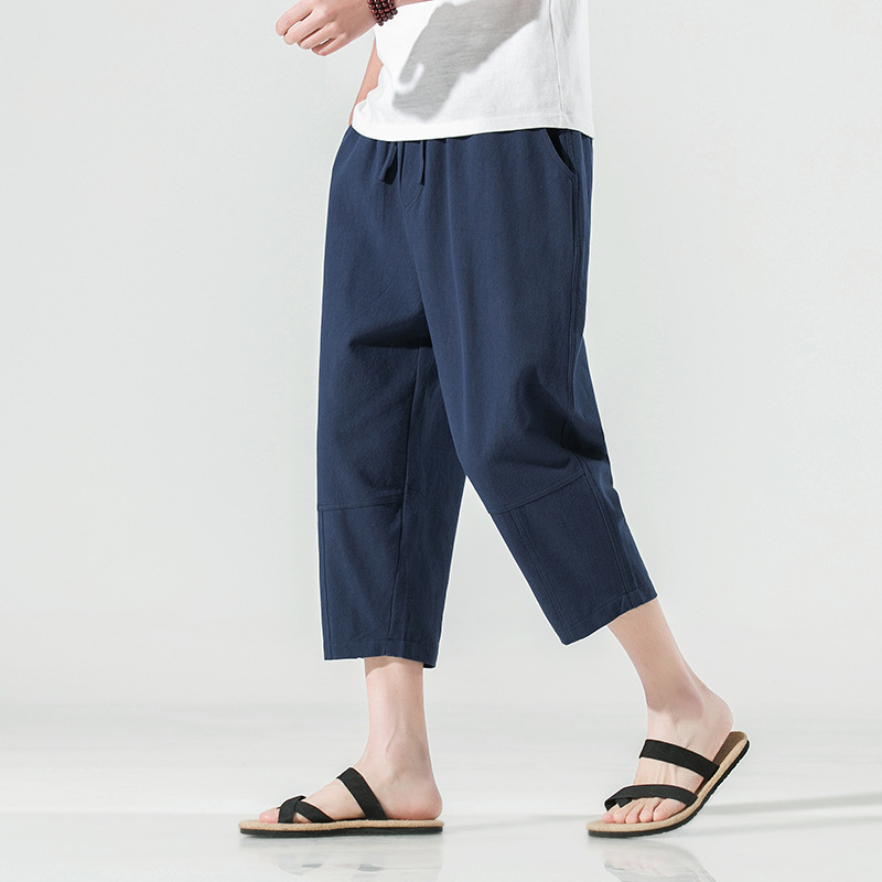 白パンツ リネン混紡 リラックスクロップドパンツ