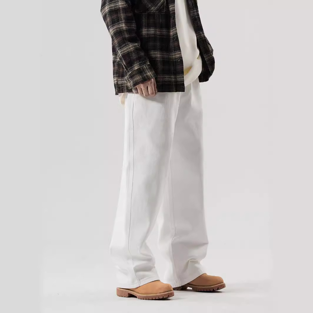 白パンツ ゆったりストレート デニムパンツ