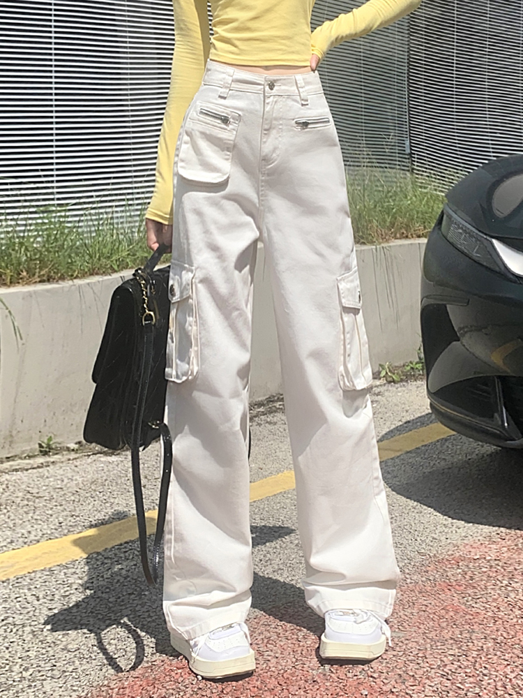 白パンツ マルチポケットワイドパンツ