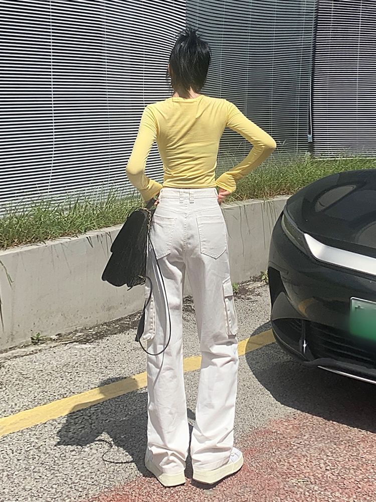白パンツ マルチポケットワイドパンツ