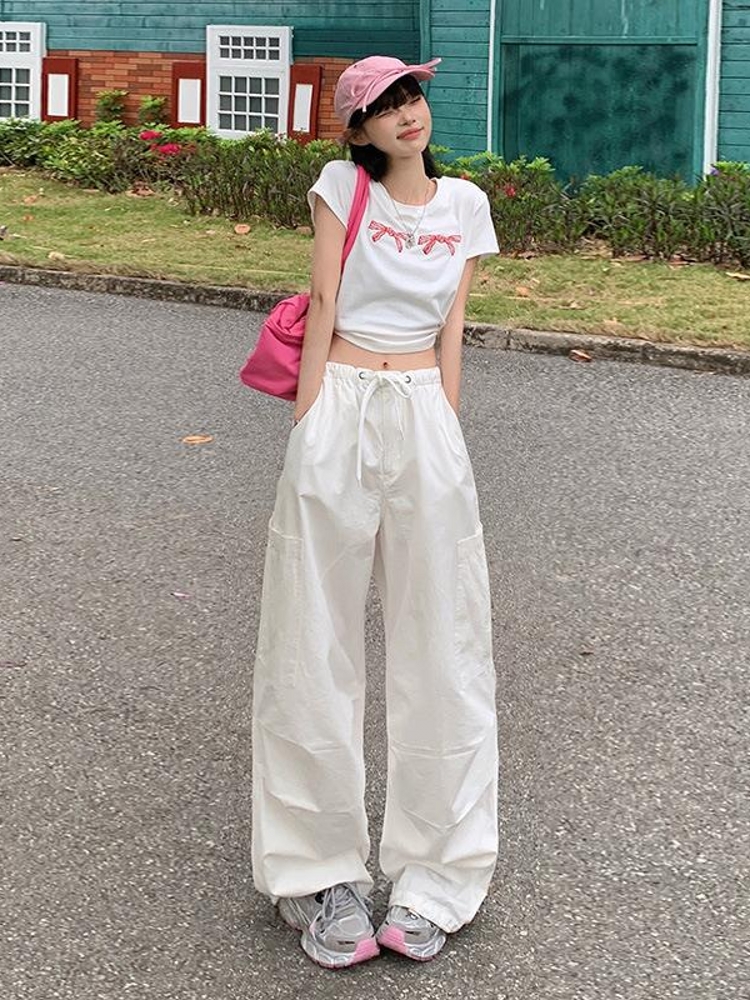 白パンツ ゆったりリラックスワイドパンツ