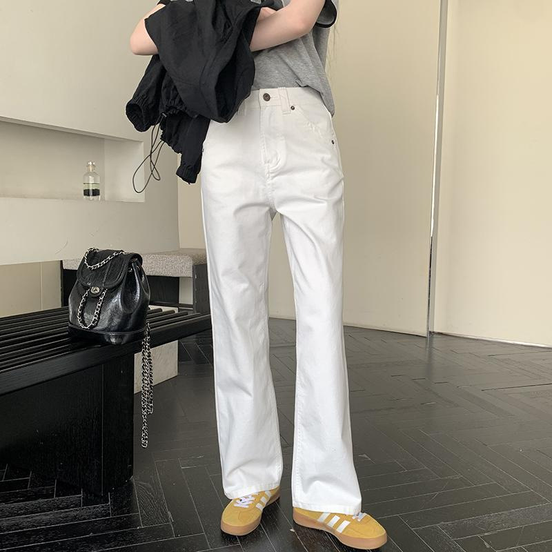 白パンツ ハイウエストストレートデニムパンツ