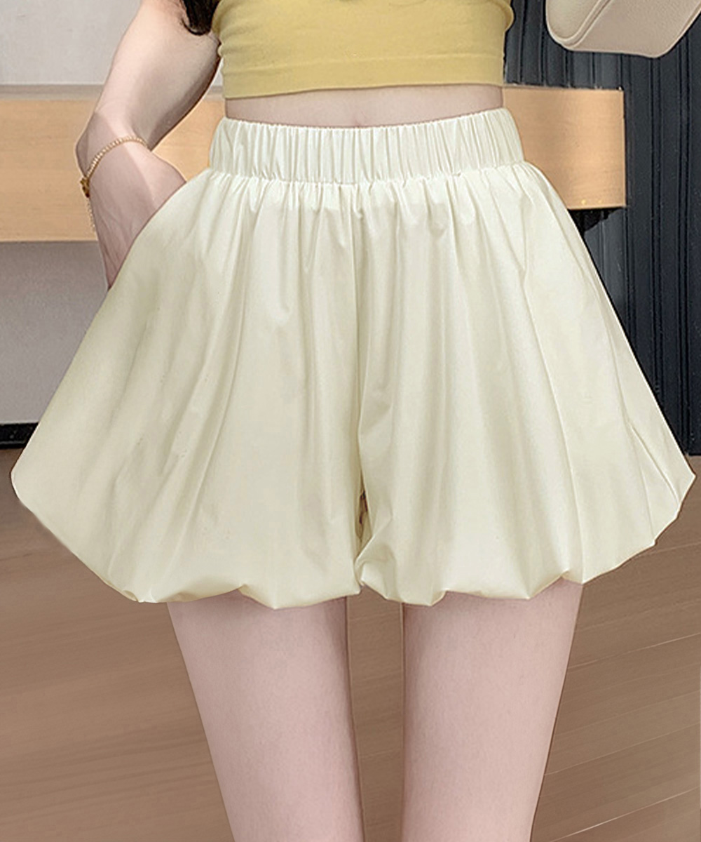 白パンツ ふんわりバルーンキュロット ハイウエストショートパンツ