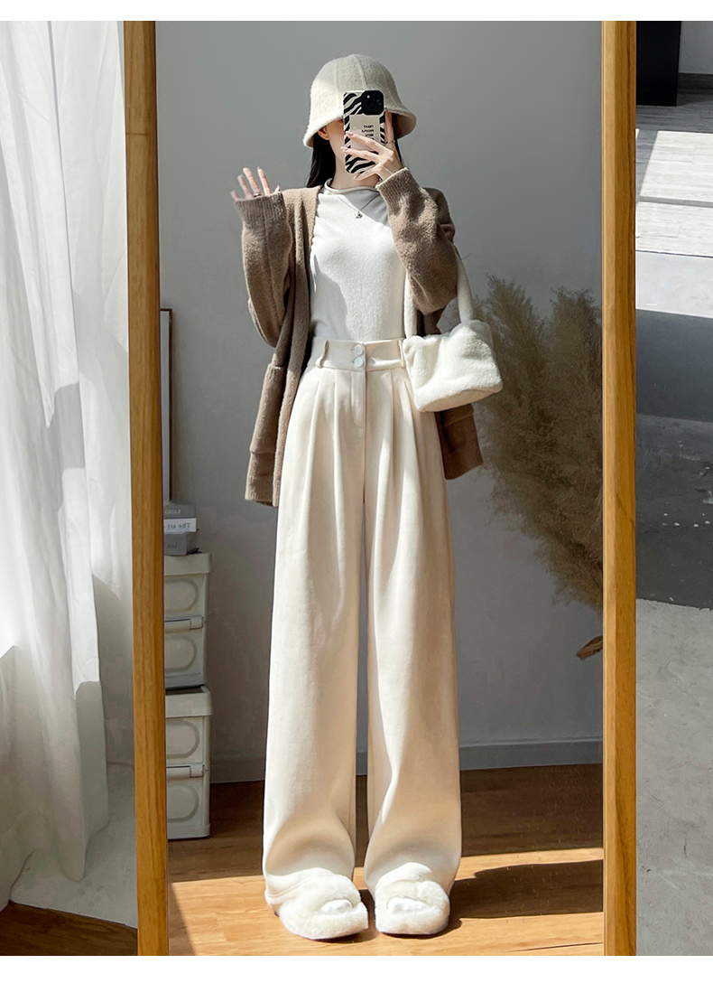 白パンツ リブニット プリーツ シンプルパンツ