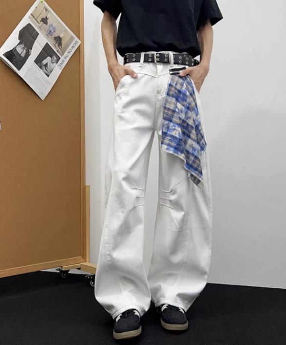 白パンツ メンズ ワイドデニム ゆったりストリート
