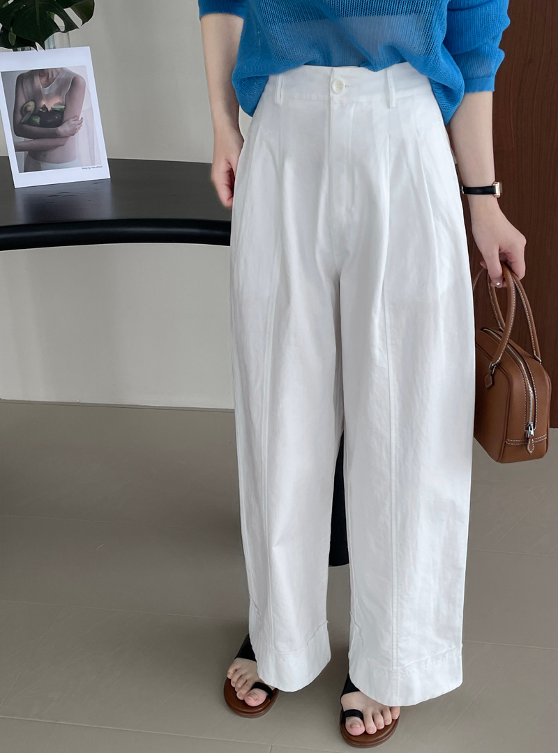 白パンツ リネン混ワイドパンツ