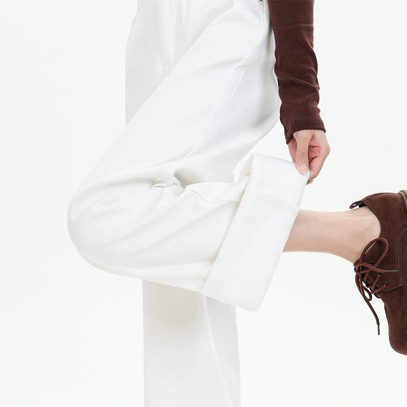 白パンツ ストレートワイドデニムパンツ