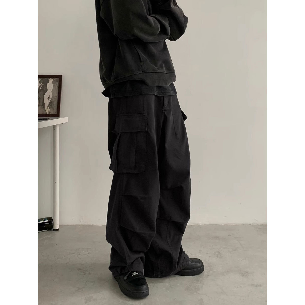 白パンツ ゆったりワークカーゴパンツ