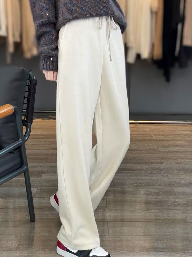 白パンツ ゆったりウエストゴムドレープパンツ
