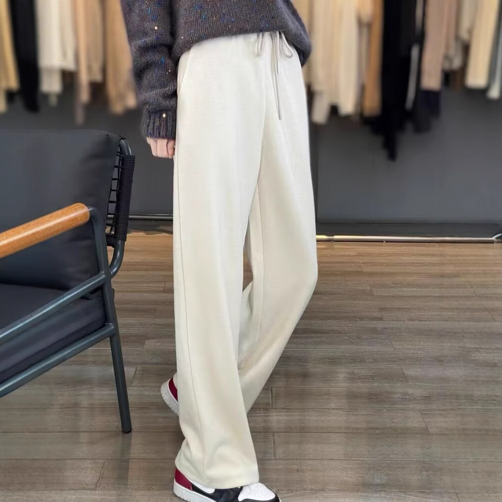 白パンツ ゆったりウエストゴムドレープパンツ