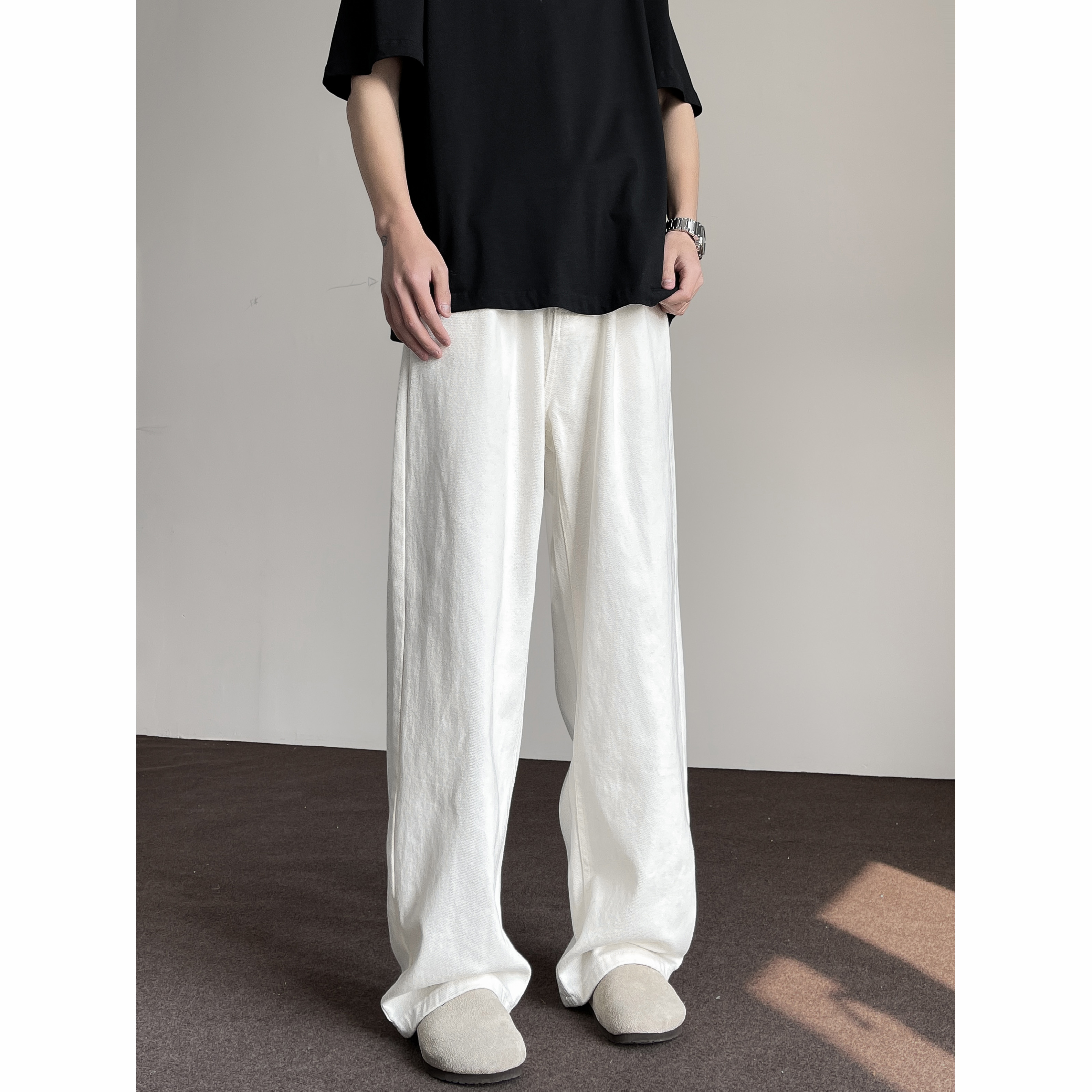 白パンツ リラックスワイドストレートパンツ