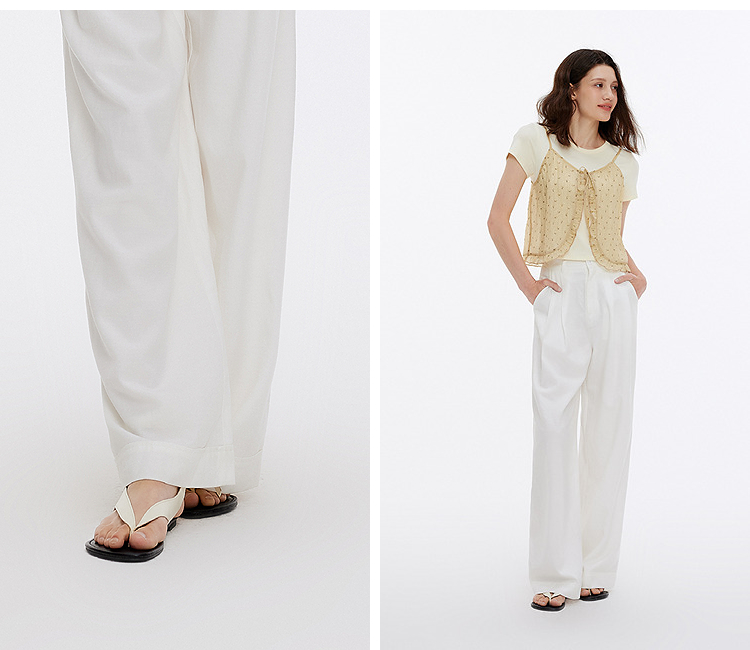 白パンツ なめらか素材のワイドストレート
