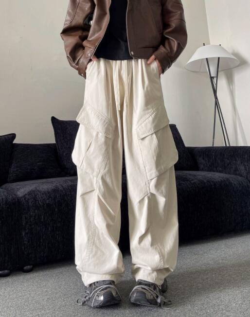 白パンツ メンズ ゆったり白カーゴパンツ ワイド