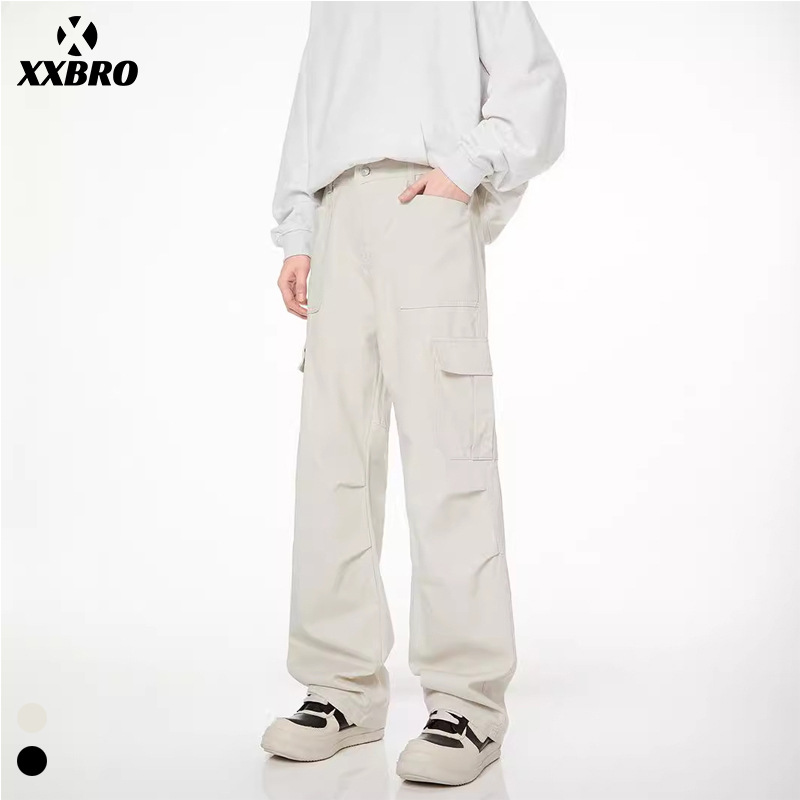 白パンツ  実用的マルチポケット ワイドパンツ
