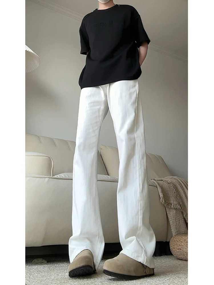 白パンツ 麻混リネン風フレアパンツ