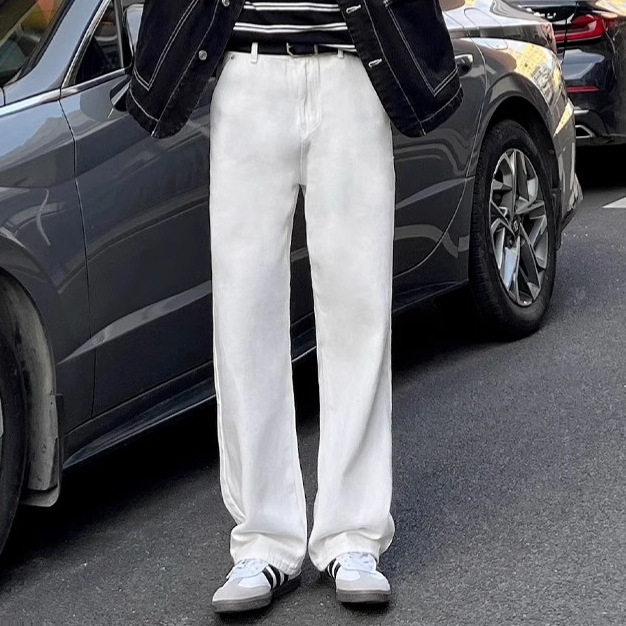 白パンツ すっきりシルエットロングパンツ