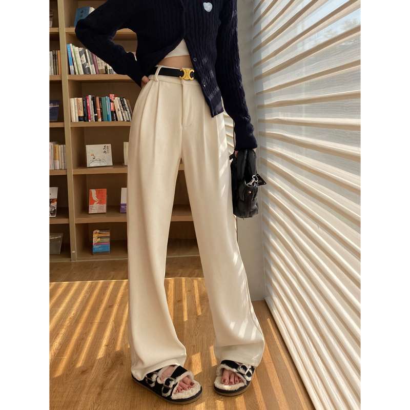 白パンツ ウエスト切替プリーツワイドパンツ
