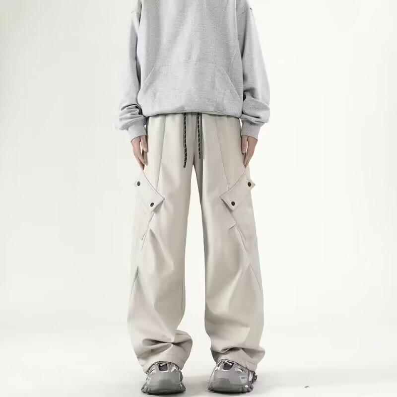 白パンツ スナップ開閉 ワイドパンツ