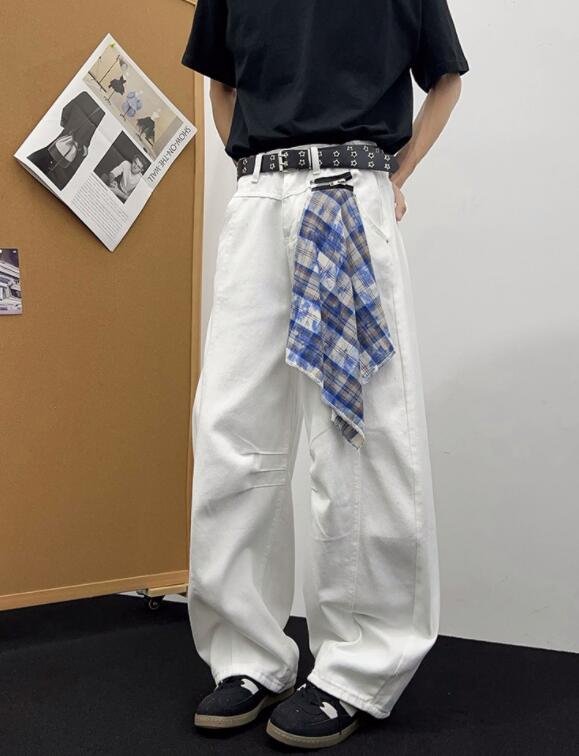白パンツ メンズ ワイドデニム ゆったりストリート