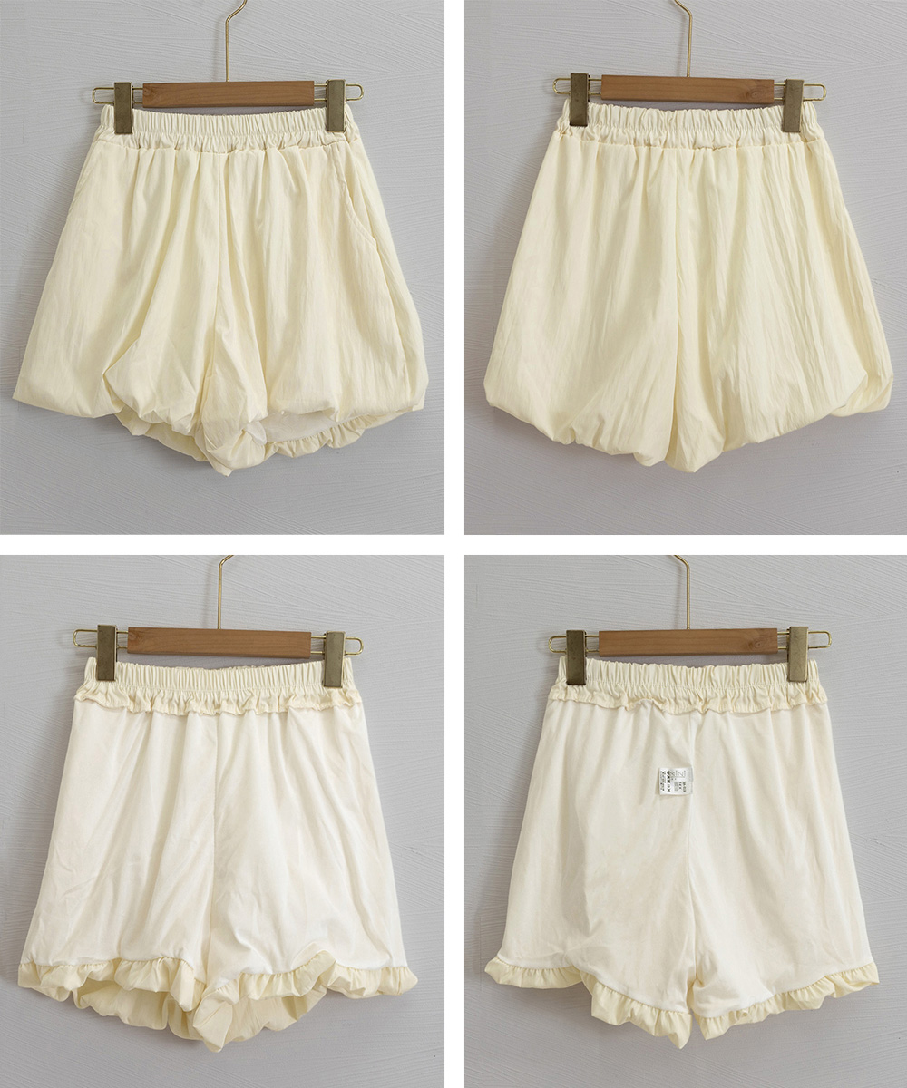 白パンツ ふんわりバルーンキュロット ハイウエストショートパンツ