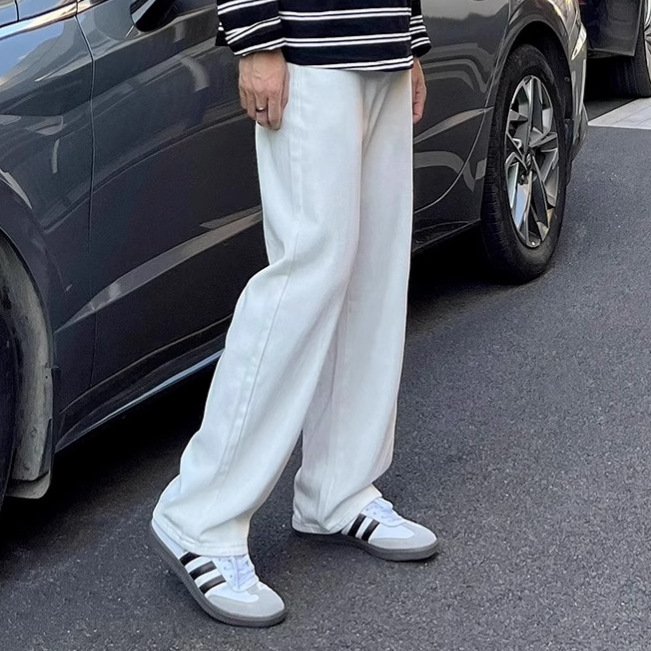 白パンツ すっきりシルエットロングパンツ