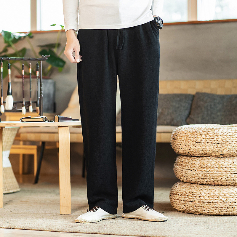 白パンツ リネン風ゆったりくつろぎパンツ