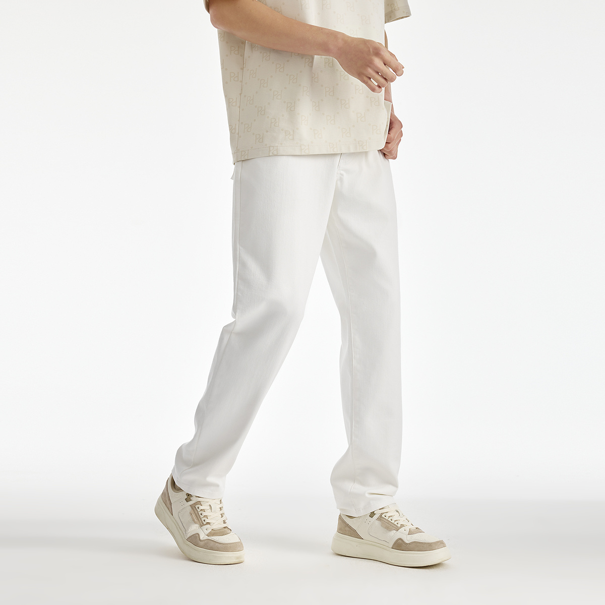 白パンツ デニム風ストレッチパンツ