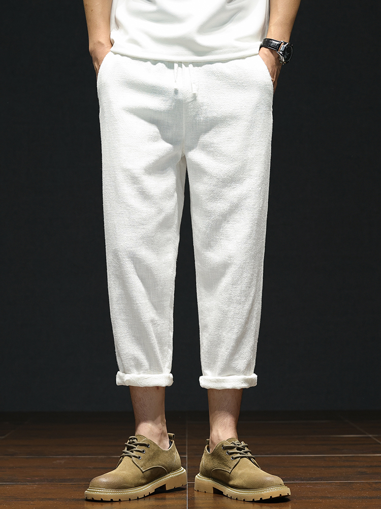 白パンツ リネン風涼やかワイドパンツ