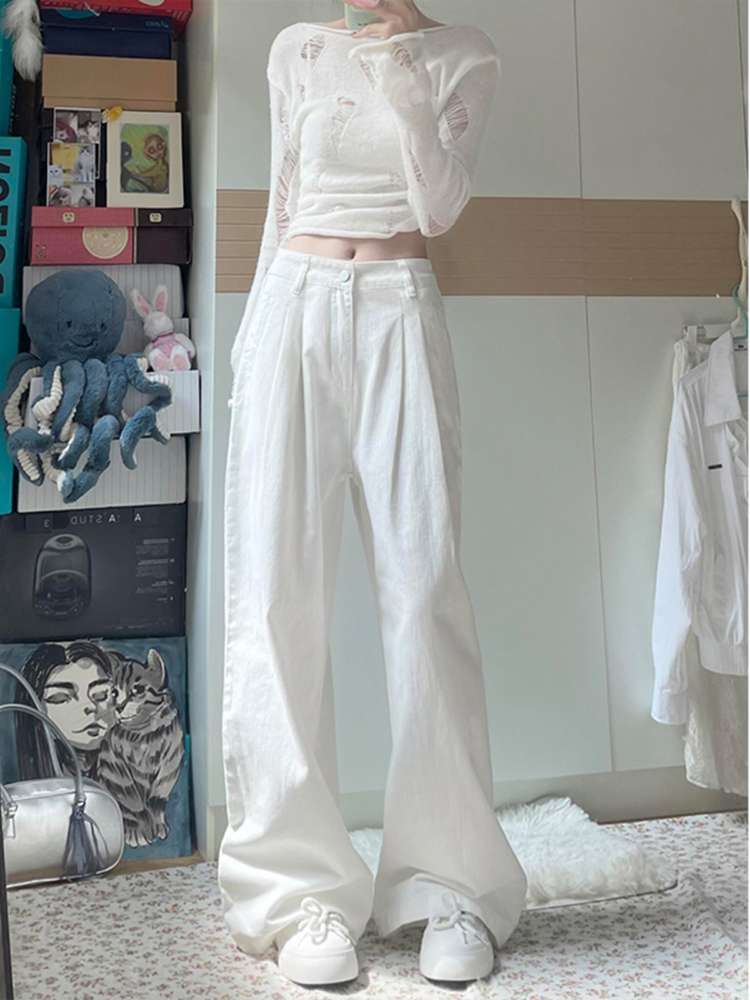 白パンツ プリーツワイドパンツ デイリーカジュアル