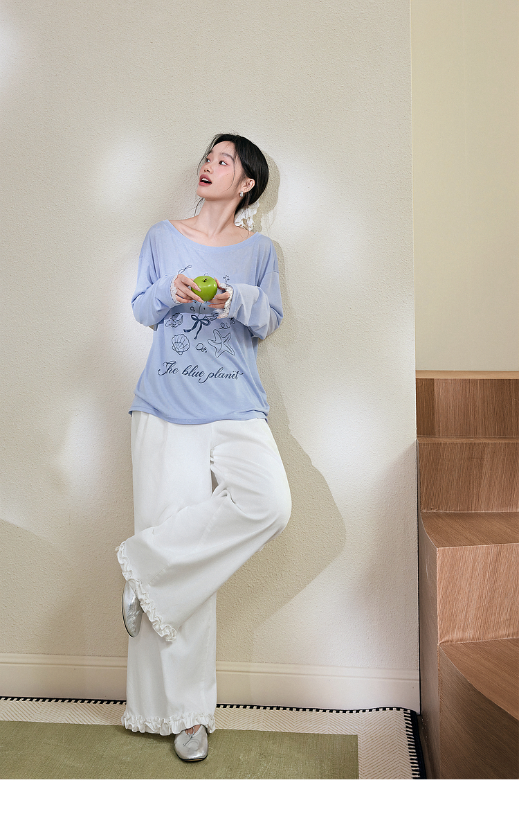白パンツ ゆったり楽ちんワイドフレアパンツ