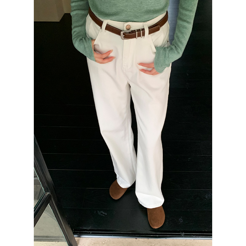 白パンツ センタープレスワイドパンツ