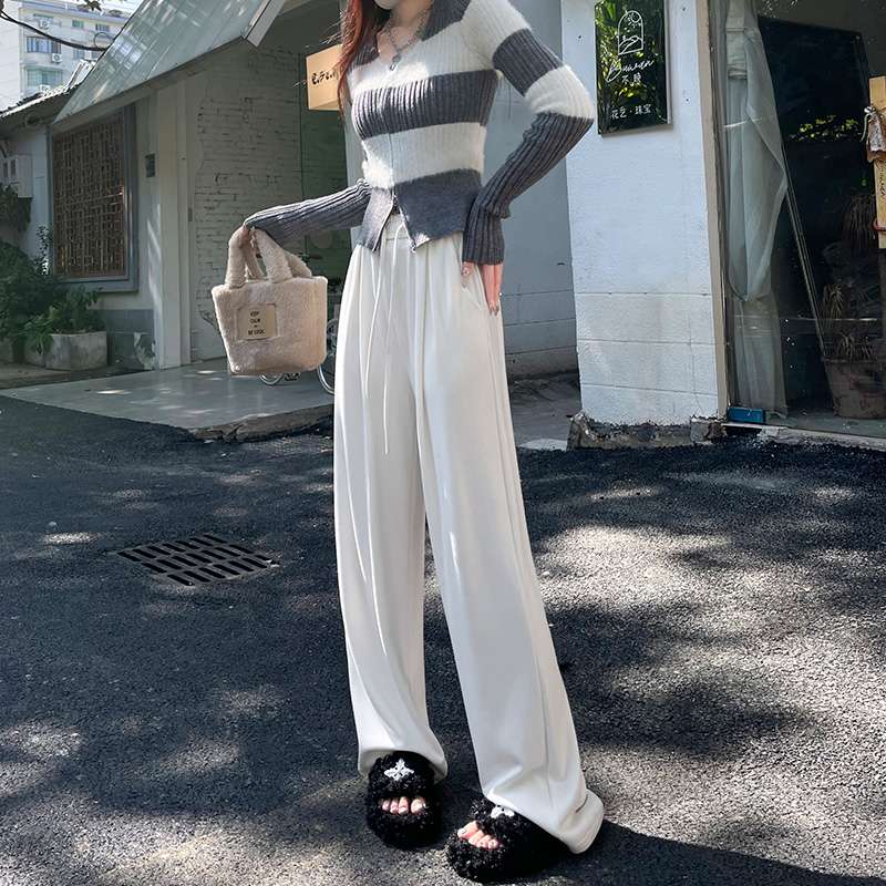 白パンツ クロップド丈ワイドスラックスパンツ