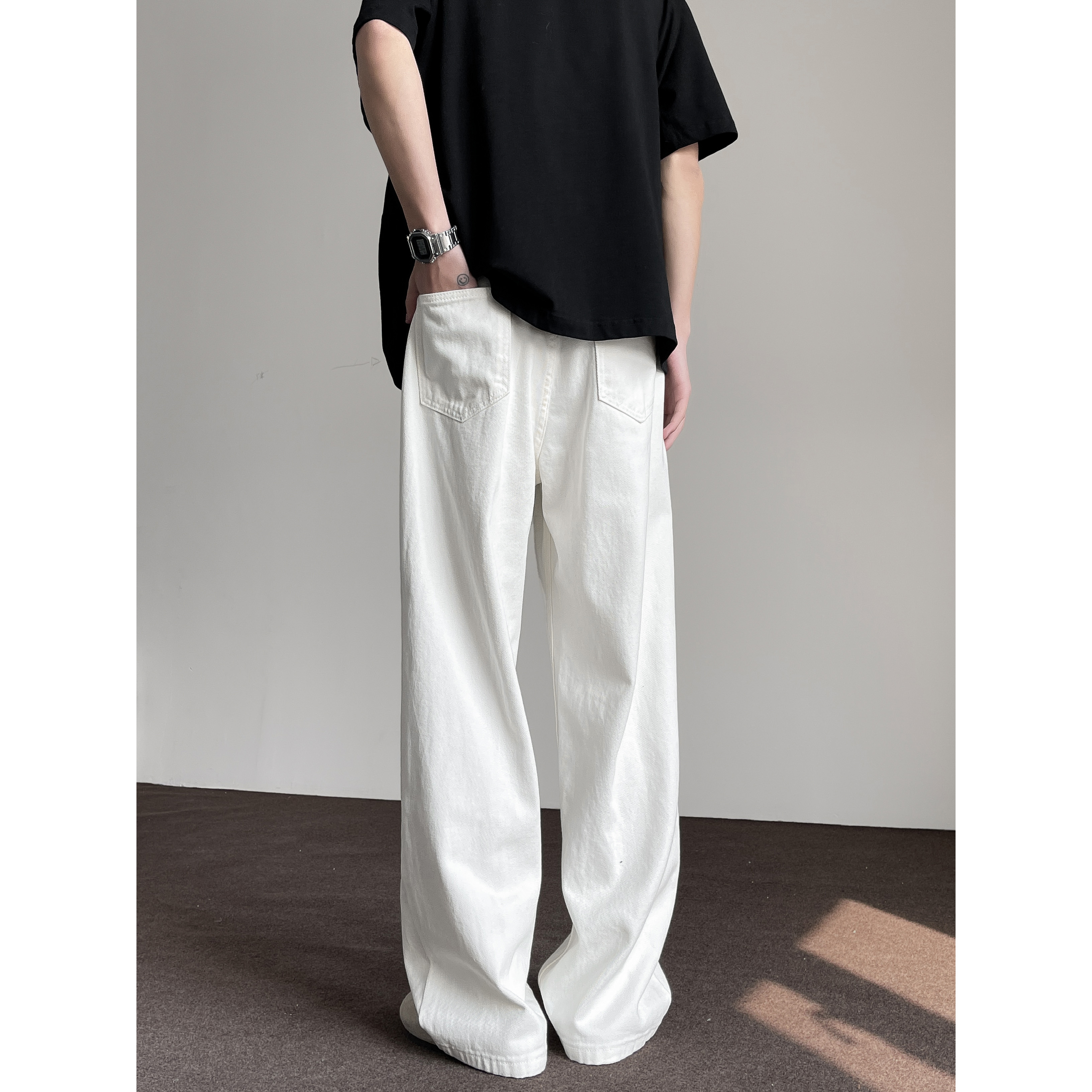 白パンツ リラックスワイドストレートパンツ
