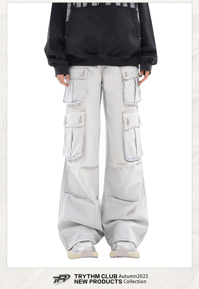 男女兼用カーゴパンツ 白パンツ ストリート系ボトムス