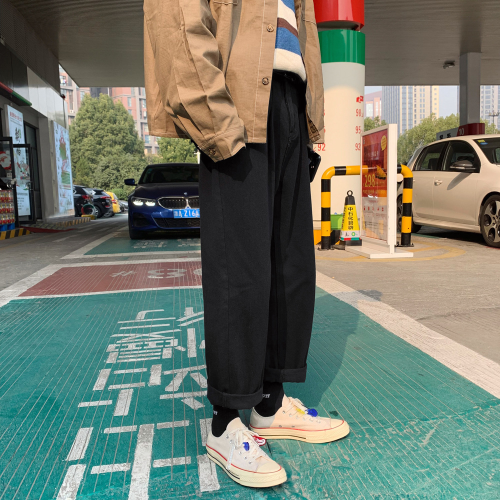 白パンツ ストレートスラックス デニム風パンツ