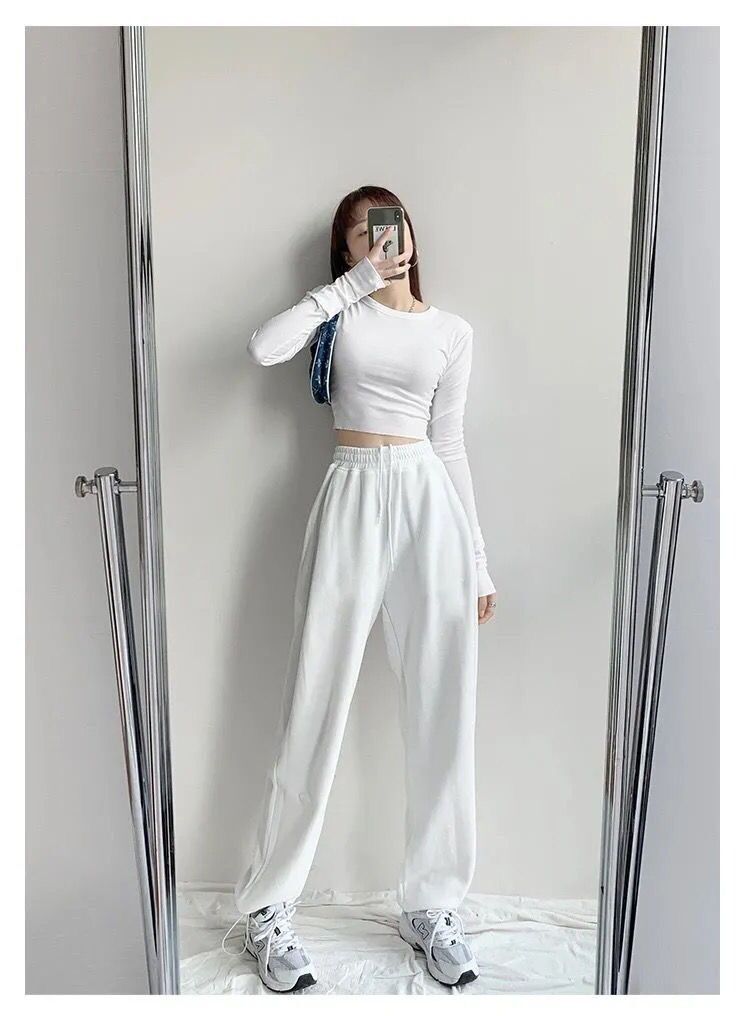 白パンツ リラックスウエストストレートパンツ