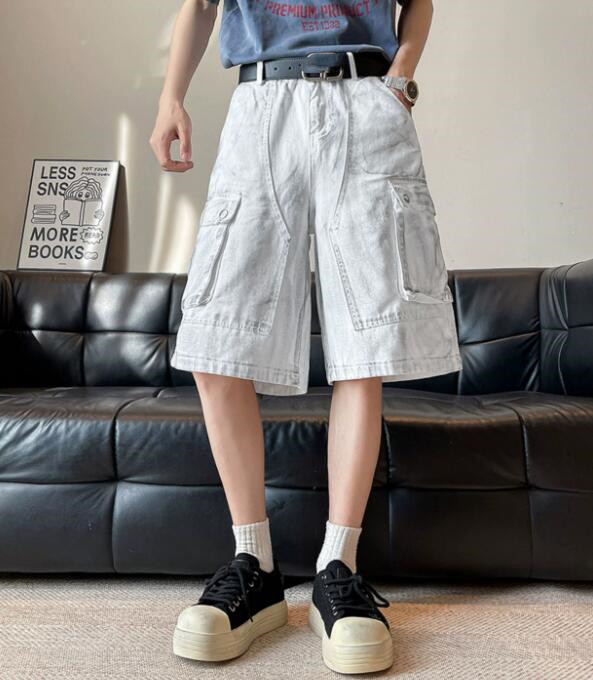 白パンツ 白デニム カーゴハーフパンツ ワイドシルエット