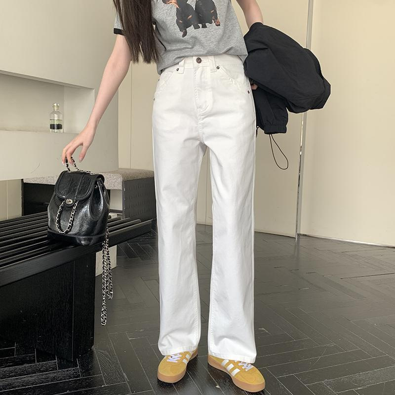 白パンツ ハイウエストストレートデニムパンツ