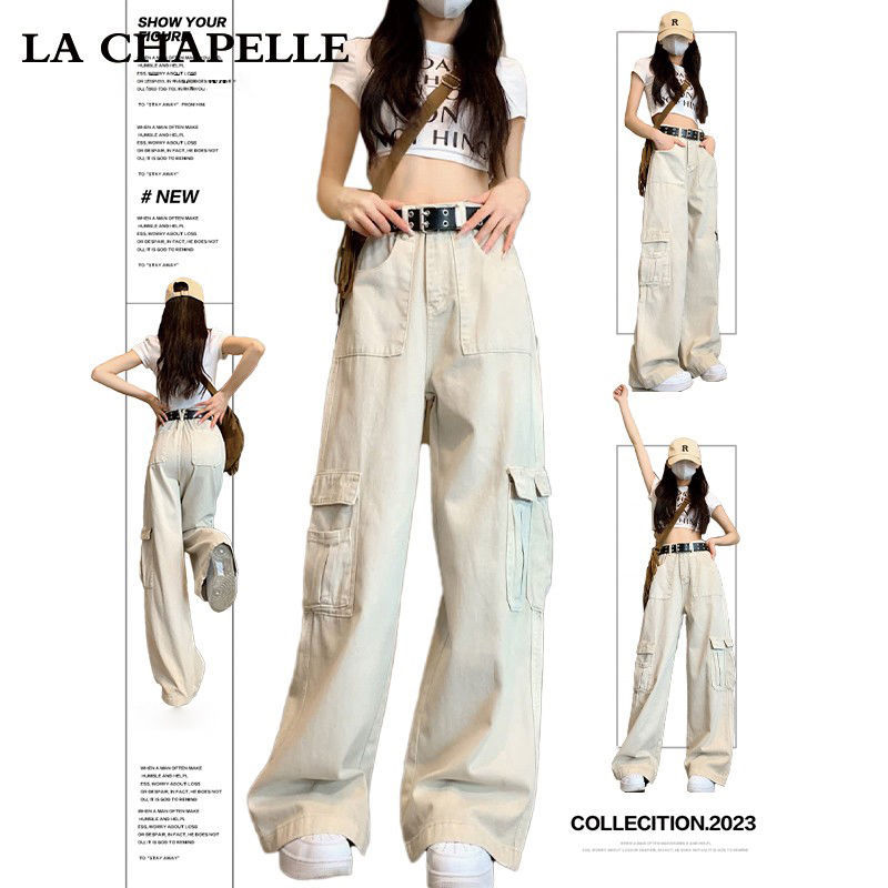 白パンツ 四月新作レディースカーゴパンツ白系デニム風