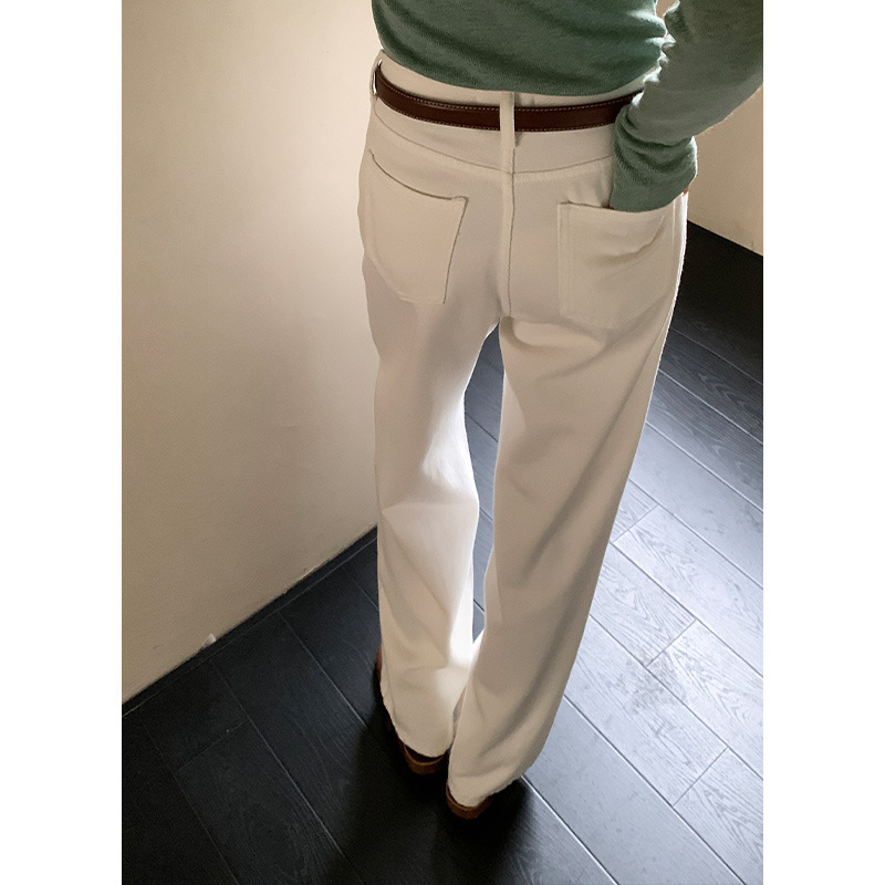 白パンツ センタープレスワイドパンツ