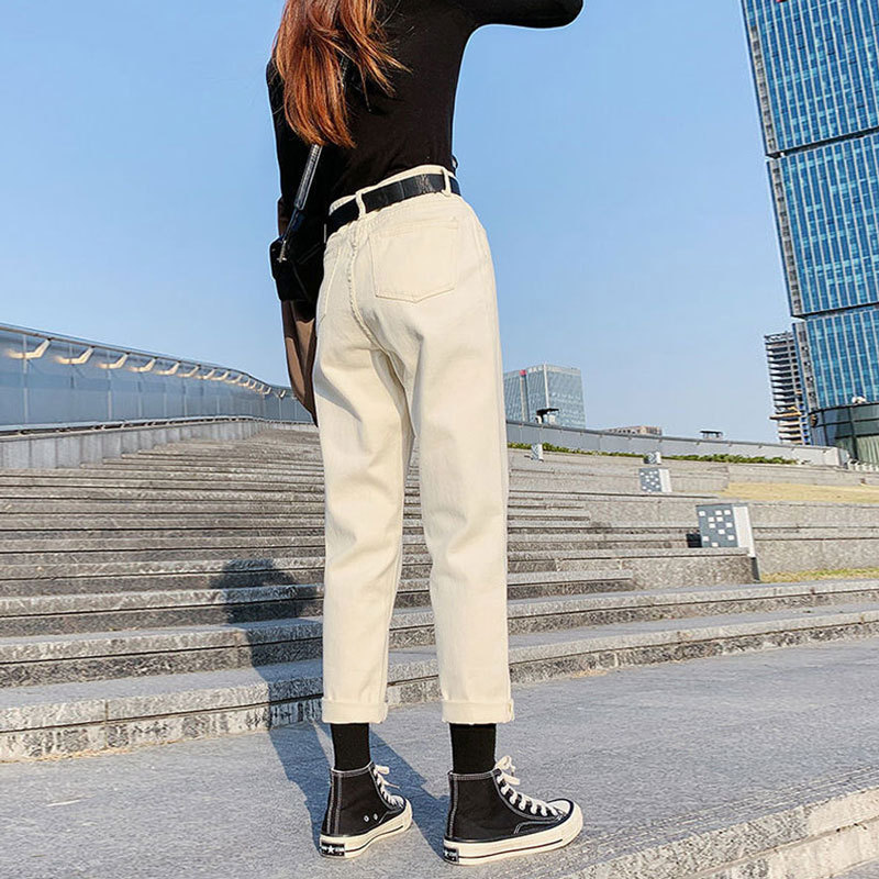白パンツ ルーズストレートデニムパンツ