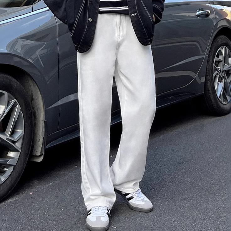 白パンツ すっきりシルエットロングパンツ