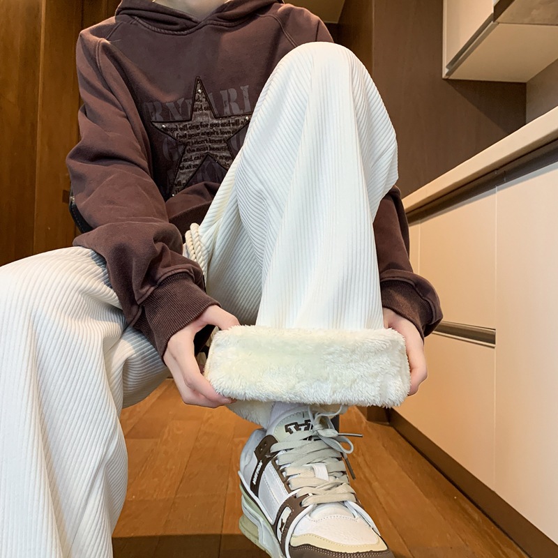 白パンツ もこもこ裏ボアコーデュロイパンツ