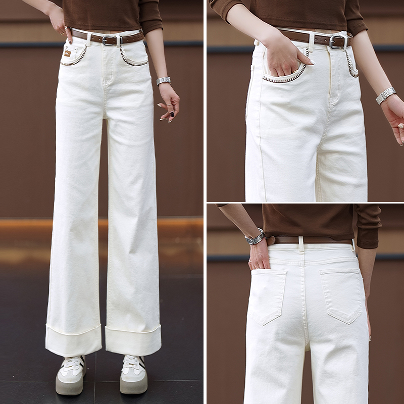 白パンツ 裾広がりワイドデニムパンツ