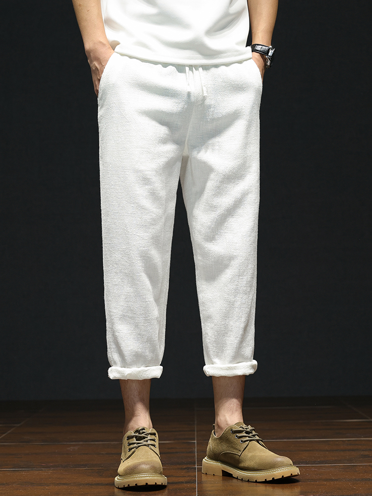 白パンツ リネン風涼やかワイドパンツ