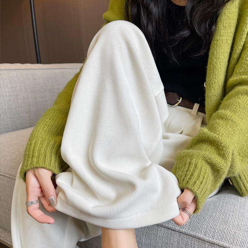 白パンツ コーデュロイワイドストレートパンツ
