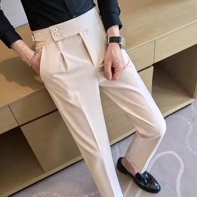 白パンツ ダブルボタン プリーツ スラックス