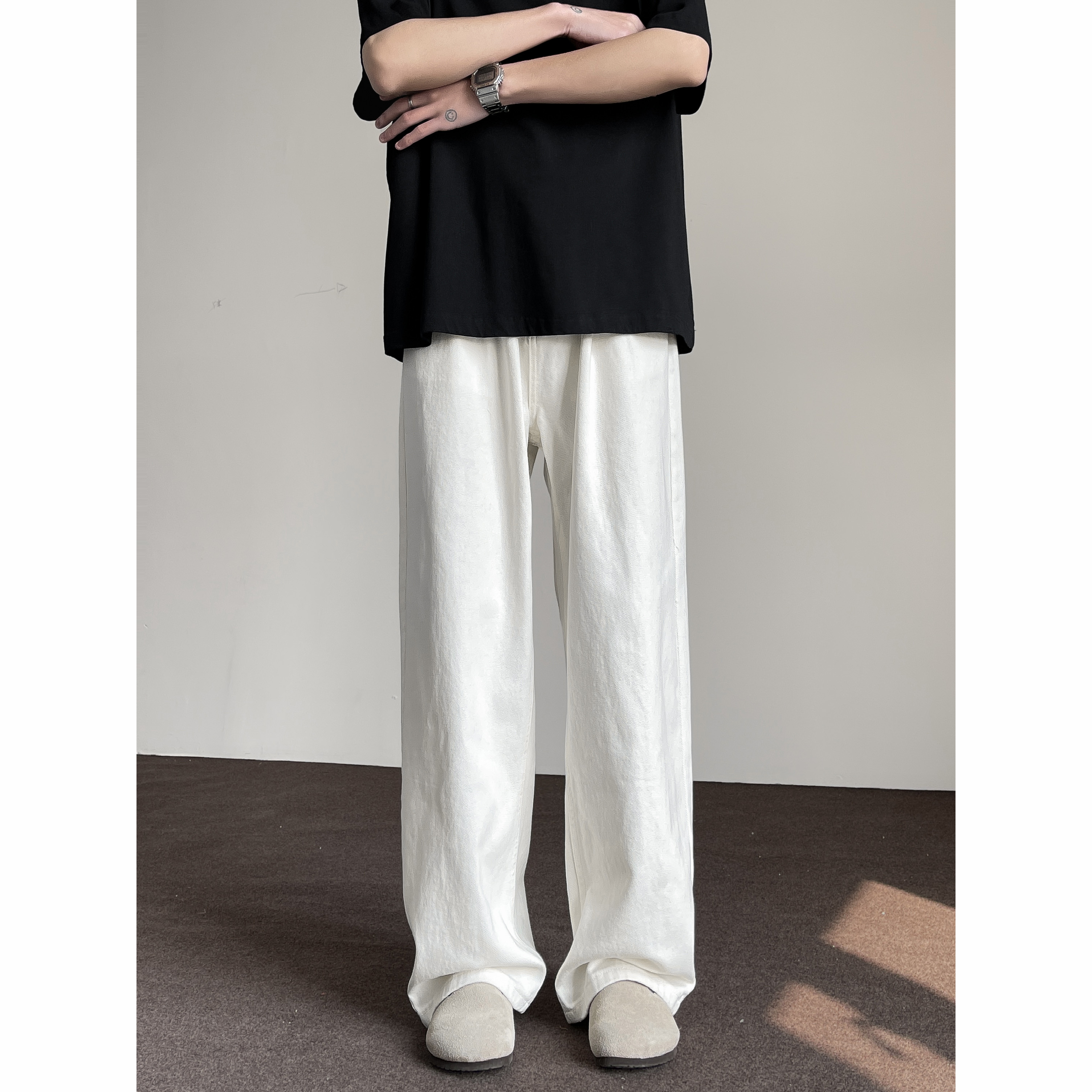 白パンツ リラックスワイドストレートパンツ